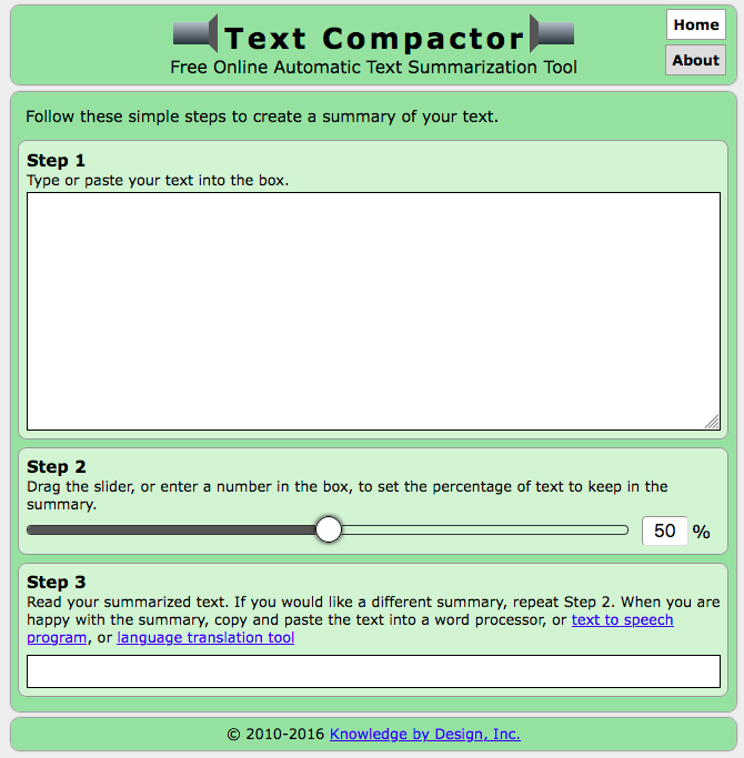 A screenprint of the text compactor web site.